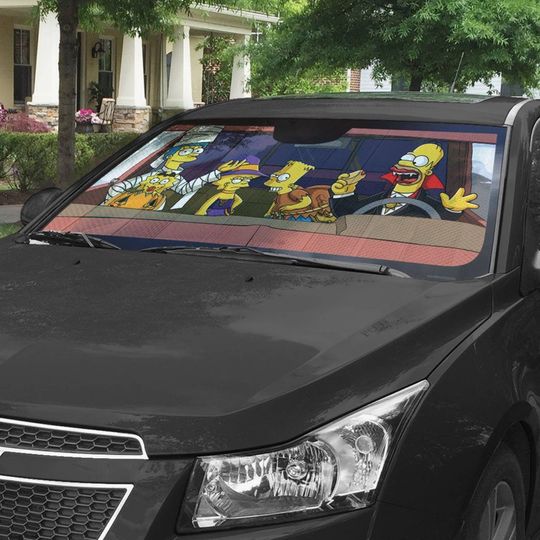 The Simpsons Halloween  Auto Sunshade | Simpsons Car Windshield | 80s Sitcom Car Protector