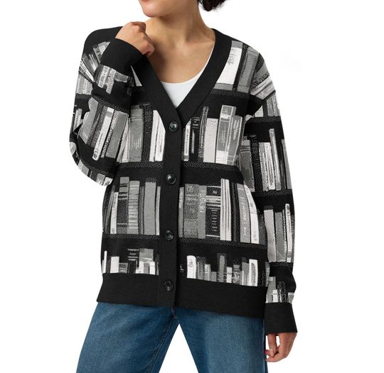 Book Cardigan Sweater Book Lover Gift Idea for Readers, Button Up Knit Sweater