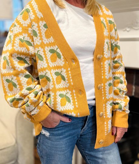 Lemon Cardigan Sweater, Gift for Lemon Lover