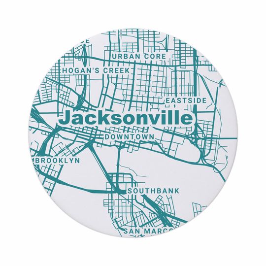 Jacksonville FL Map Coasters FL Decor, Florida Gift, Absorbent Ceramic Coasters
