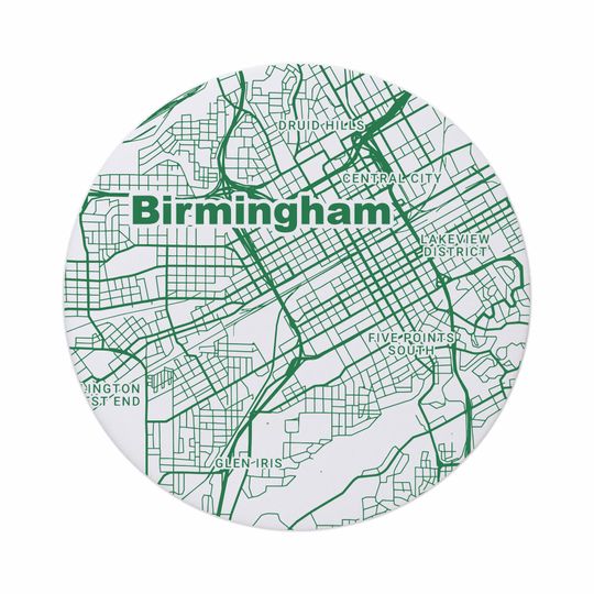Birmingham AL Map Ceramic Coasters - Absorbent Drink Coasters for Home & Kitchen