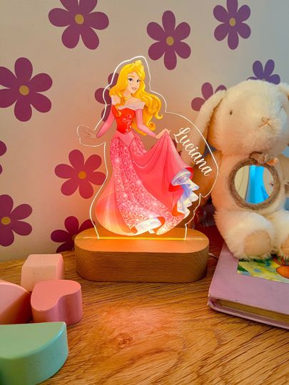 Personalized Princess Aurora Night Light: Engraved Nursery Decor
