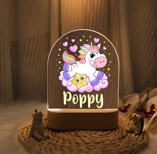 Personalized Unicorn Night Light: Kids Room Decor, Bedside Lamp