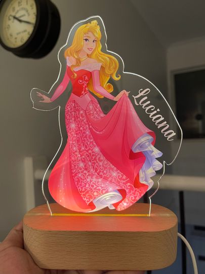 Personalized Princess Aurora Night Light: Engraved Nursery Decor