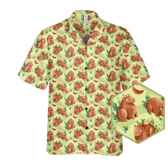 Cute Capybara Hawaiian Shirt, Chill Guy Meme Button Up Shirt