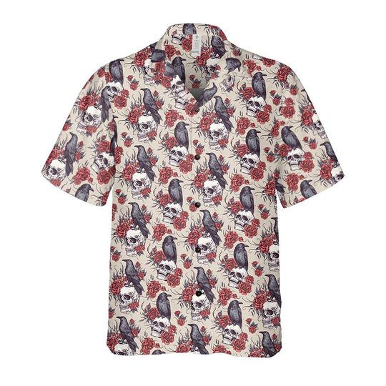 Gothic Skull and Raven Hawaiian Shirt