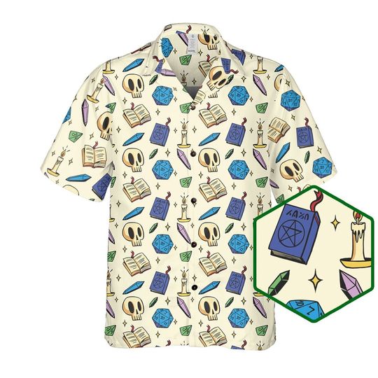Dungeon Master Hawaiian Shirt: DnD Dice, Skulls, Books