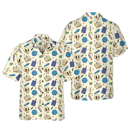 Dungeon Master Hawaiian Shirt: DnD Dice, Skulls, Books