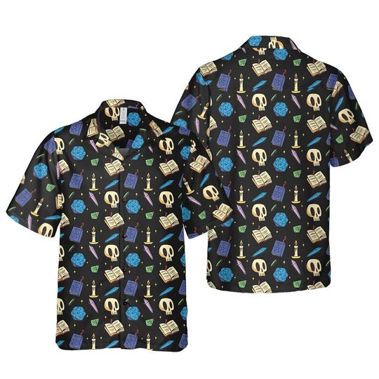 Dungeon Master Hawaiian Shirt: DnD Dice, Skulls, Books