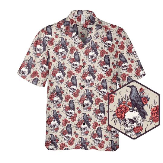 Gothic Skull and Raven Hawaiian Shirt