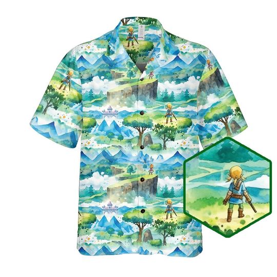 Zelda TOTK Hawaiians Shirts, Tropical Summer Button Up for Men, Women, Kids, Trending Casual Fashion