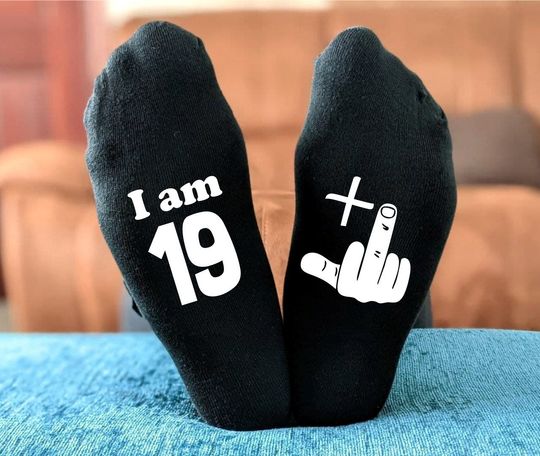 Funny 50th Birthday Socks: 49 + 1 Rude Middle Finger Novelty Gift