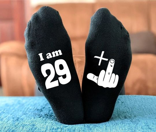 Funny 50th Birthday Socks: 49 + 1 Rude Middle Finger Novelty Gift
