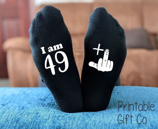 Funny 50th Birthday Socks: 49 + 1 Rude Middle Finger Novelty Gift