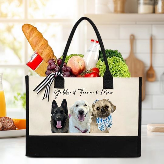 Personalized Mother's Day Gift For Dog Mom, Custom Dog Photo Portrait Canvas Tote Bag, Custom Pet Photo Tote Bag Gift, Gift For Dog Lovers