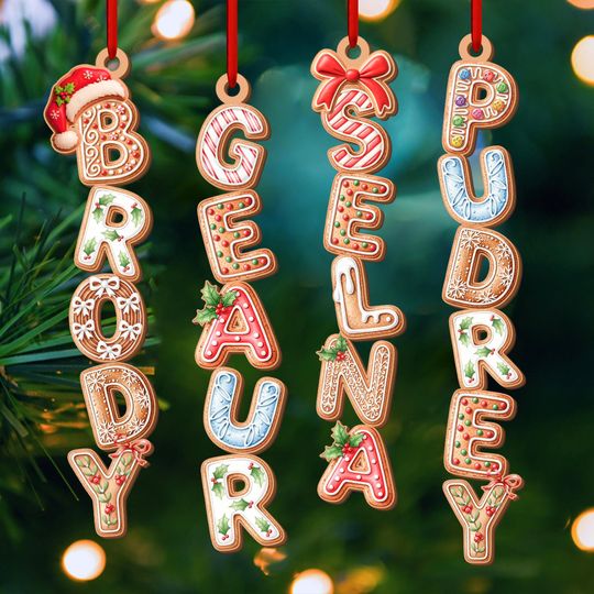 Personalized Kids Name Ornament, Custom Stocking Tag, Gingerbread Alphabet Ornament, Christmas Gifts For Kids, Kids Christmas Name Tag