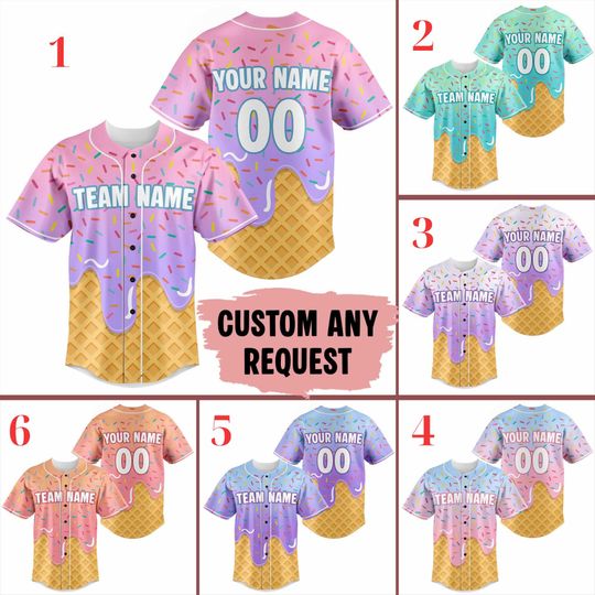 Personalized Ice Cream Drip Baseball Jersey, Custom Sprinkle Drip Baseball Jersey, Matching Family Baseball Jersey, Game Day Summer Outfit