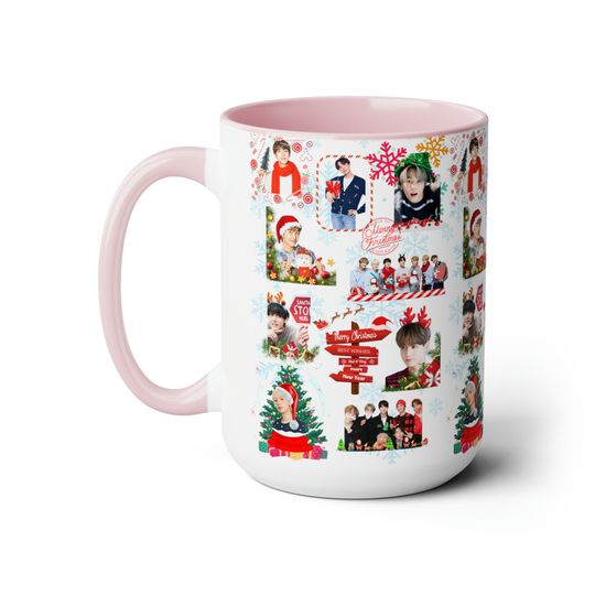 BTS OT7 Christmas Mug, K-pop Holiday Coffee Cup, Ceramics, Includes Namjoon, Yoongi, Hobi