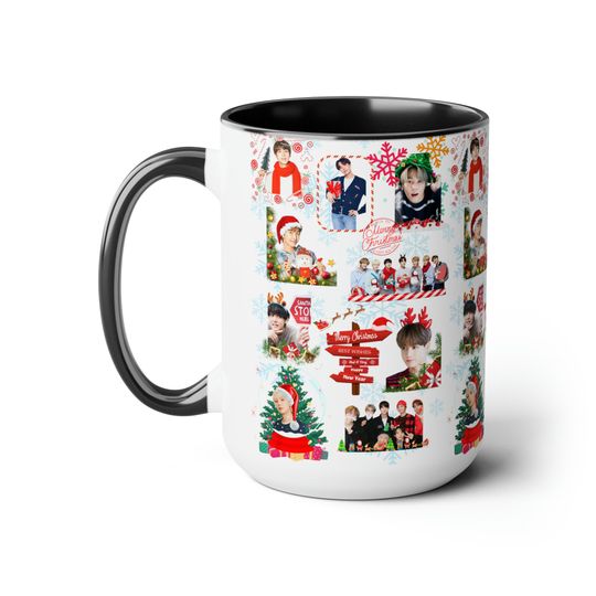 BTS OT7 Christmas Mug, K-pop Holiday Coffee Cup, Ceramics, Includes Namjoon, Yoongi, Hobi