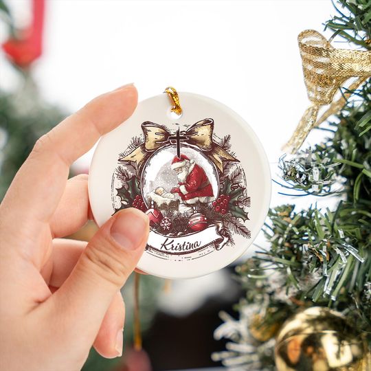 Personalized Santa Christmas Ceramic Ornament, Holiday Keepsake