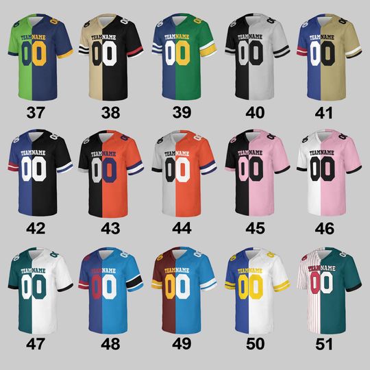Custom Split Football Jersey, Custom Split Half Color Football Jersey