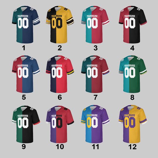 Custom Split Football Jersey, Custom Split Half Color Football Jersey
