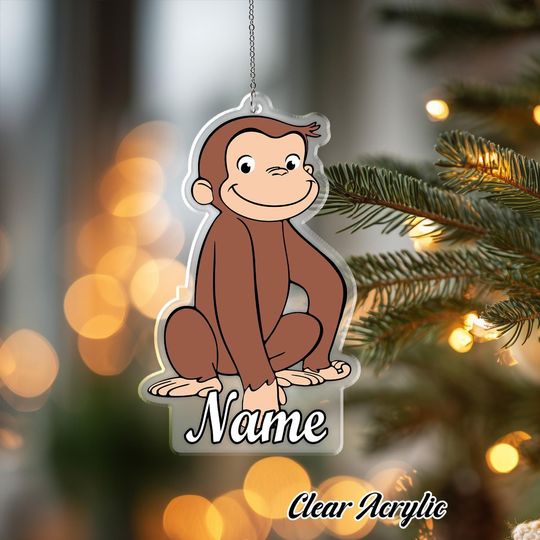 Curious George Monkey Acrylic Ornament, Personalized Name Keepsake, Unique Holiday Gift