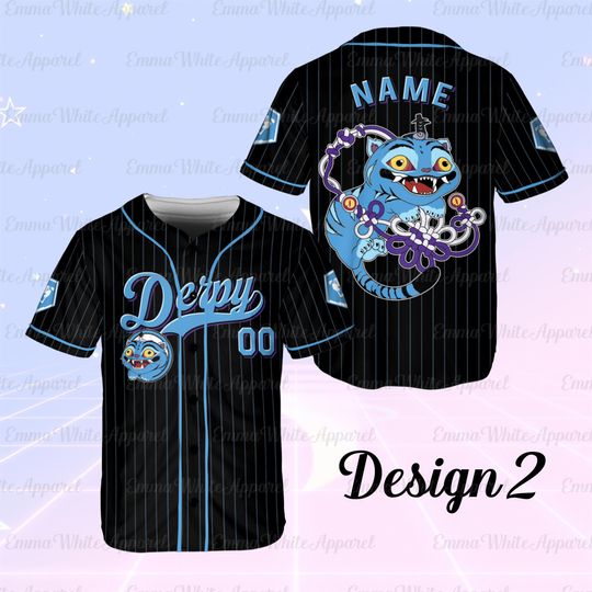 Derpy Blue Cat Kpop Baseball Jersey with Custom Name and Mascot Design