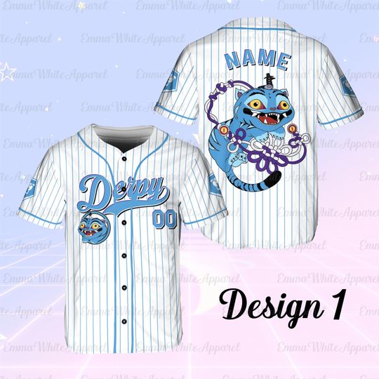 Derpy Blue Cat Kpop Baseball Jersey with Custom Name and Mascot Design