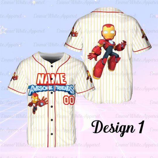 Marvel Iron Man Baseball Jersey with Hulk and Ironheart