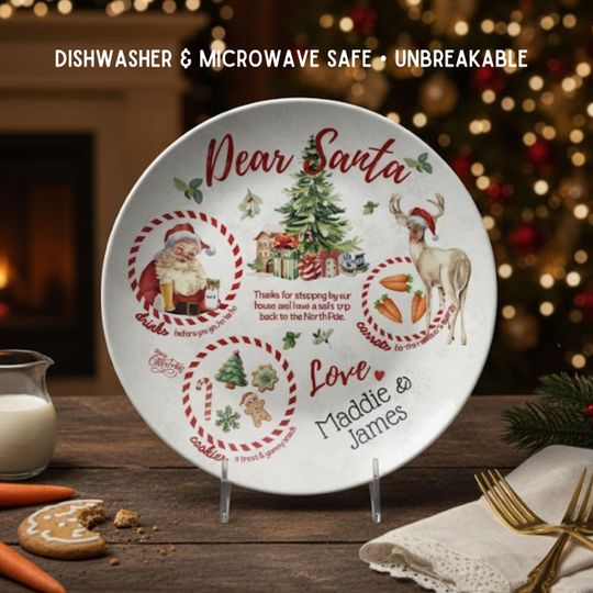Personalized Santa Plate Christmas Platter Kid Christmas Eve Treat Board Santa Cookie Plate Custom Family Name Plate Santa Tray Made in USA