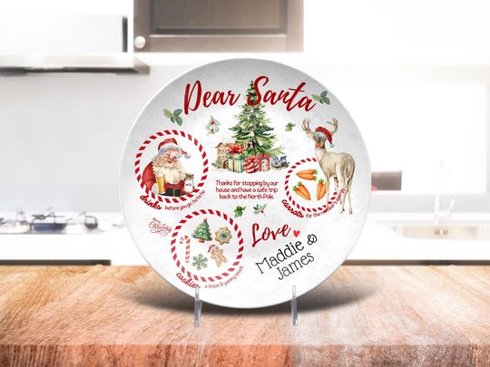 Personalized Santa Plate Christmas Platter Kid Christmas Eve Treat Board Santa Cookie Plate Custom Family Name Plate Santa Tray Made in USA