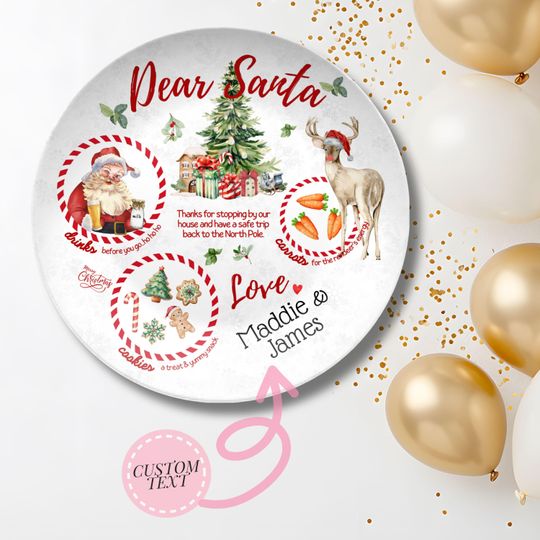 Personalized Santa Plate Christmas Platter Kid Christmas Eve Treat Board Santa Cookie Plate Custom Family Name Plate Santa Tray Made in USA