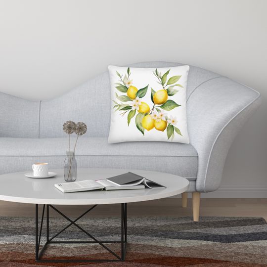 Watercolor Lemon Throw Pillow Abstract  Lemon pillow Square Citrus Print Pillow