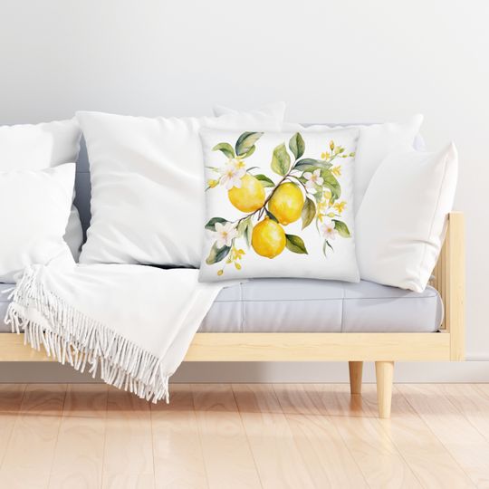 Watercolor Lemon Throw Pillow Abstract  Lemon pillow Square Citrus Print Pillow