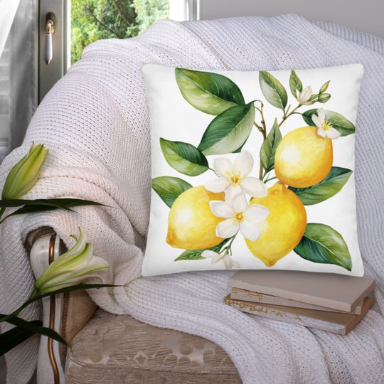 Watercolor Lemon Throw Pillow Abstract  Lemon pillow Square Citrus Print Pillow