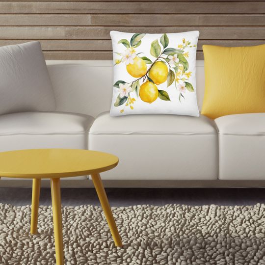 Watercolor Lemon Throw Pillow Abstract  Lemon pillow Square Citrus Print Pillow