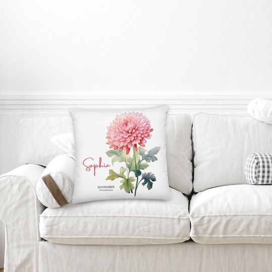 Customizable Birth Month Flower Pillows Custom  Name pillow Monogram Pillow