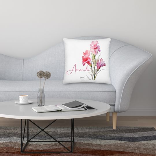 Customizable Birth Month Flower Pillows Custom  Name pillow Monogram Pillow