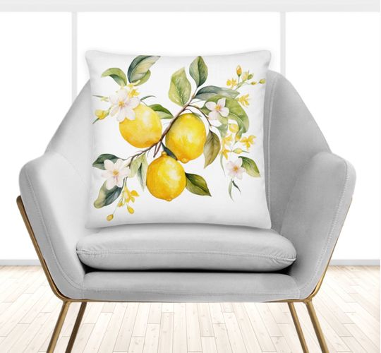 Watercolor Lemon Throw Pillow Abstract  Lemon pillow Square Citrus Print Pillow