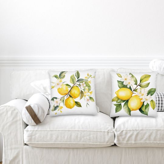 Watercolor Lemon Throw Pillow Abstract  Lemon pillow Square Citrus Print Pillow