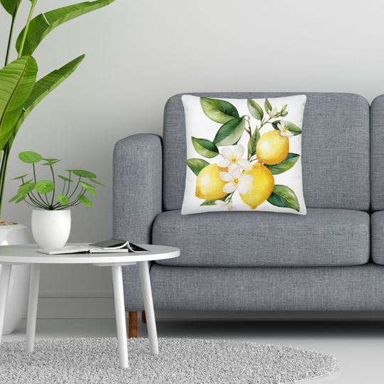 Watercolor Lemon Throw Pillow Abstract  Lemon pillow Square Citrus Print Pillow