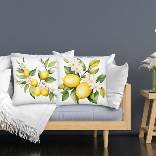 Watercolor Lemon Throw Pillow Abstract  Lemon pillow Square Citrus Print Pillow