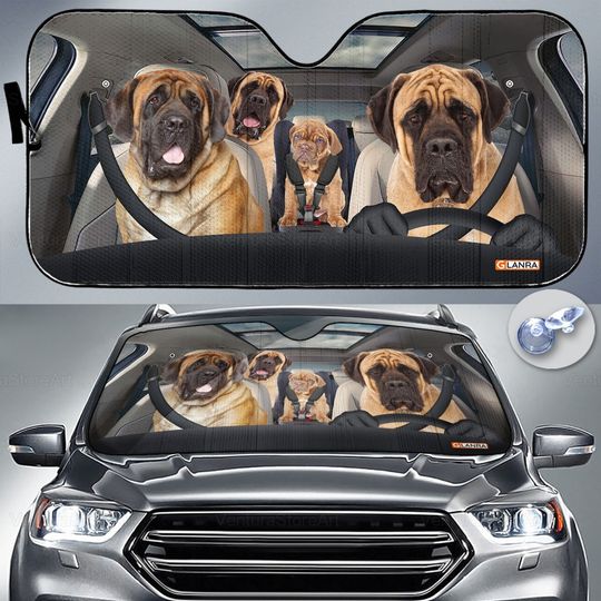 Mastiff Car Sunshade, Dog Car Decoration, Mastiff Lover, Auto Sun Shade