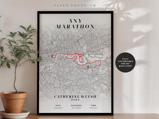 Personalised Marathon Map Print: Custom Race Completion Gift