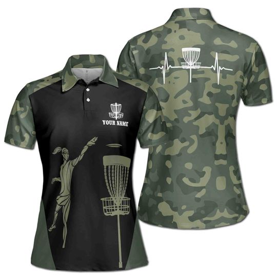 Custom Name Camouflage Camo Pattern Lady Disc Golf Women's Polo Shirt