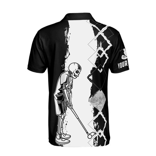 Customize Black And White Skull Golfing Men's Polo Shirt