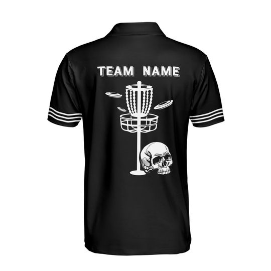 Custom Name Team Skull Disc Golf Black Men's Polo Shirt