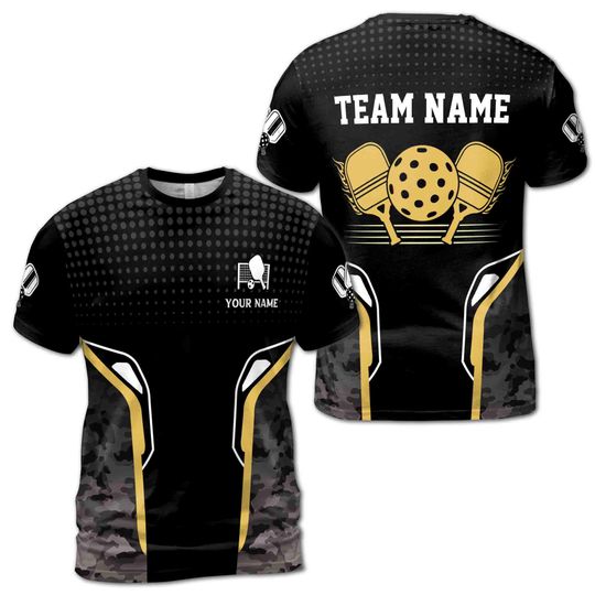 Personalized Name Gray Camo Pattern Pickleball Men's T-Shirt