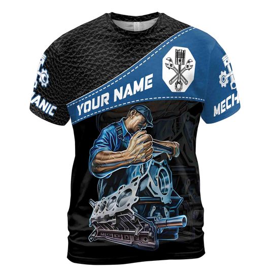 Customize Name Mechanic Dad Gift 3D T-Shirt